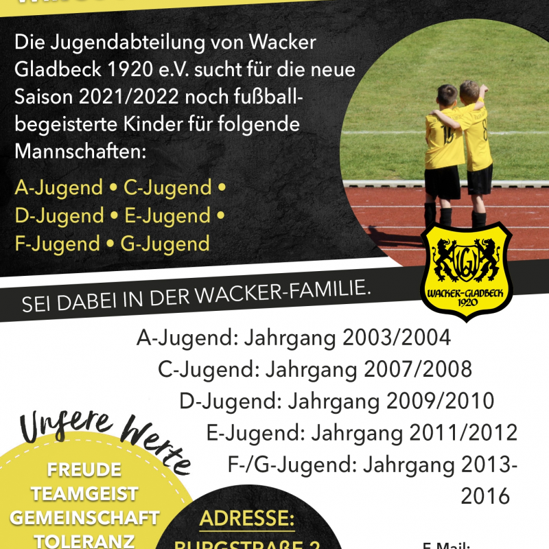 Unsere Jugendmannschaften suchen noch Verstärkung für die neue Saison 2021/2022 - Wacker Gladbeck